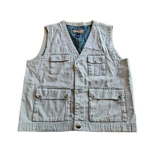Vintage 90s high Sierra mens Sz M beige tan denim utility vest